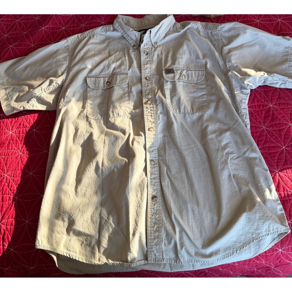 Wrangler Riggs Workwear Mens XXL Khaki Ripstop Short Sleeve Button Down 103W610K